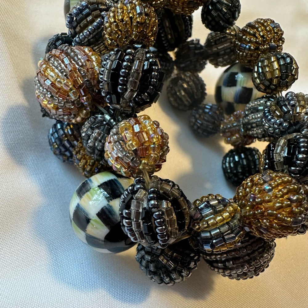 MacKenzie-Childs Beaded Bracelet in Black, Gold, Courtly Check